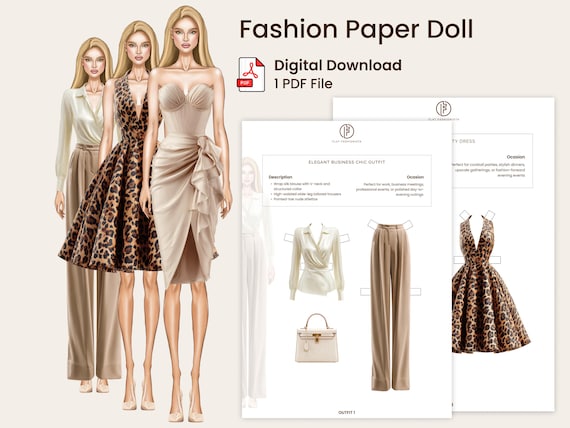 Realistic Paper Doll | Printable Paper Crafts for Adults | Cutout DIY Dress Up | Fashion Outfits | Instant Download | Style Clothing Bundle