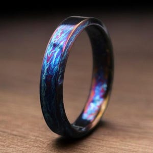 3mm Unique Titanium Dome Shaped Ring Colorful Random Titanium Pattern Heat Anodized Handcrafted Men Titanium Ring Personalized Gift For Her