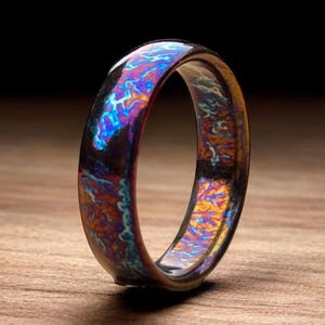 Unique Titanium Dome Shaped Ring Colorful Random Titanium Pattern Heat Anodized Handcrafted Men Titanium Ring Personalized Gift Anniversary