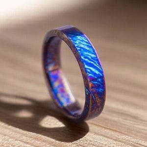 Colorful Unique Titanium Random Pattern Titanium Heat Anodized Handmade Titanium Ring For Men Anniversary Gift For Her Personalized Gift