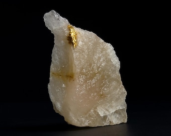 Native Gold in White Quartz Crystal Specimen, Peru Gemstone