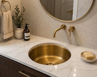 Handmade Hammered Copper Undermount Sink-Round Kitchen & Bar Basin with Drain