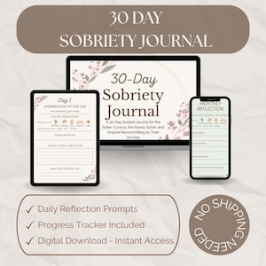 30 Day Sober Journal for Women | Sobriety Tracker and Guided Recovery Journal | Mental Health & Addiction Recovery | Floral Printable
