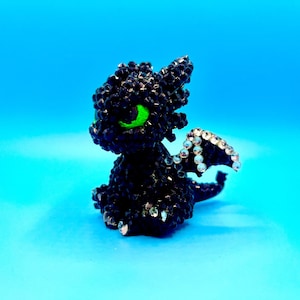 Toothless Dragon Rhinestone Figurine – Sparkly Black Crystal Art