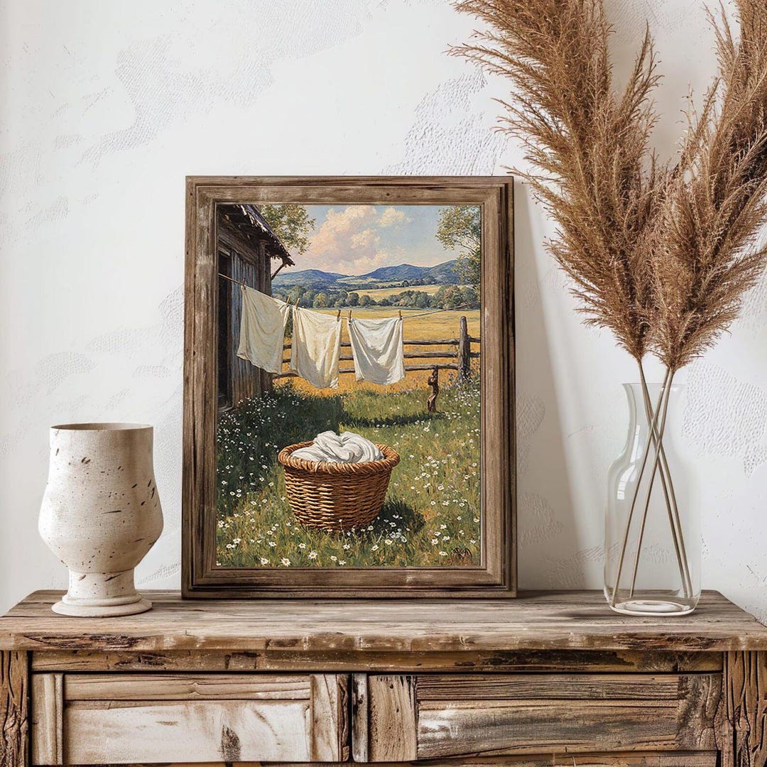 Vintage Laundry Room Art Print, Country Landscape, Farmhouse Summer ...