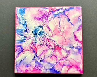 Unique Alcohol Ink Coasters - 4.25 x 4.25 Inch Cork-backed Ceramic Tiles with a Matte Finish