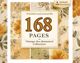 Bee Botanical Junk Journal Kit, Printable Bee Journal Pages, Honey Bee Ephemera, Vintage Floral Scrapbook, Digital Download