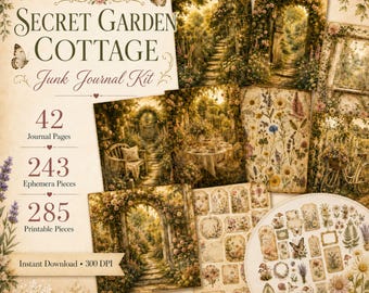 Secret Garden Junk Journal Kit, Cottagecore Printable Journal Pages, Floral Ephemera, Botanical Scrapbook Kit, Digital Download