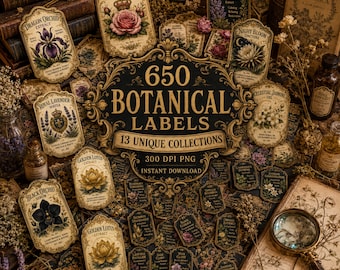 Apothecary Labels Bundle, 650 Botanical Labels PNG, Victorian Labels, Herbarium Labels, Vintage Ephemera, Printable Labels