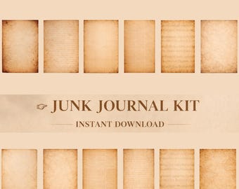 Junk Journal Kit – 26 Vintage Paper Pack, Printable Ephemera, Antique Backgrounds, Digital Paper, Scrapbook Paper