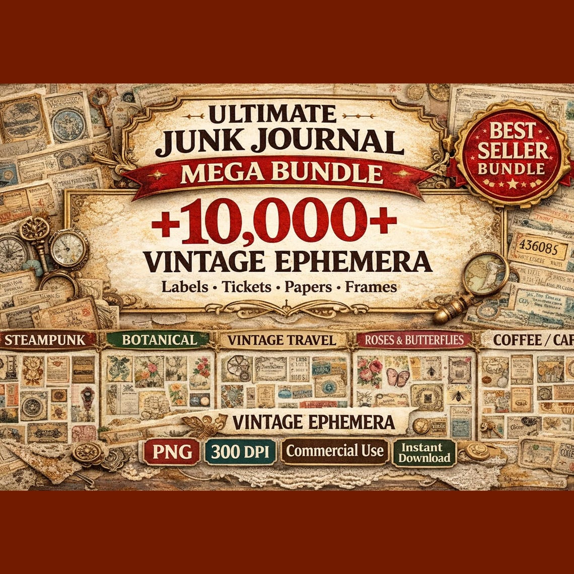 Junk Journal Kit 30000 Printable Vintage Ephemera Bundle | Digital ...