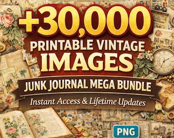 Junk Journal Kit 30000 Printable Vintage Ephemera Bundle | Digital Paper Pack, Scrapbook Paper, Commercial License, Instant Download