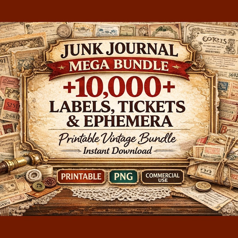 Junk Journal Kit 30000 Printable Vintage Ephemera Bundle | Digital ...