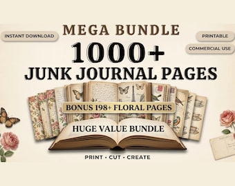 Junk Journal Kit 1000+ Vintage Ephemera Printable Pages Digital Paper Scrapbook Decoupage Journal Bundle
