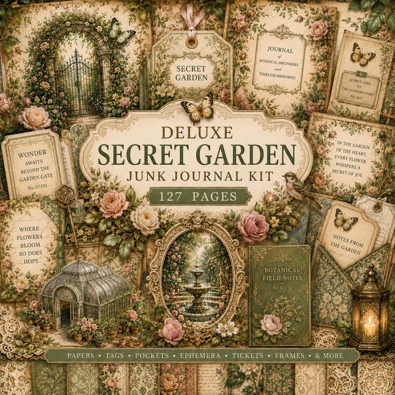 Secret Garden Junk Journal Kit, 127 Pages Printable Ephemera Bundle ...