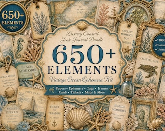 Junk Journal Kit 650+ Elements, Vintage Ephemera Pack, Printable Ephemera, Junk Journal Pages, Digital Ephemera Bundle