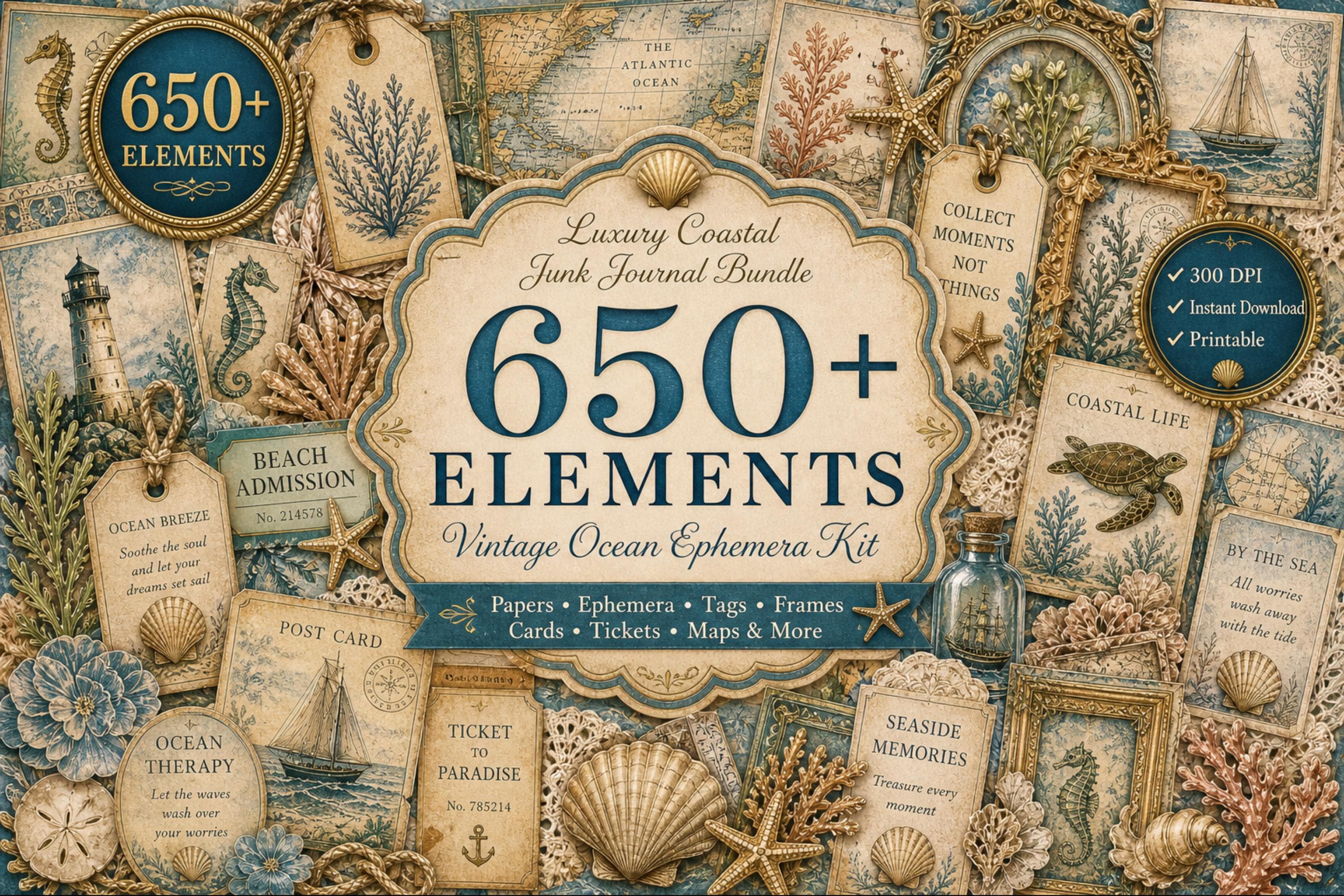 Junk Journal Kit 650+ Elements, Vintage Ephemera Pack, Printable ...
