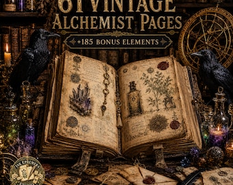 Alchemist Journal Pages, Apothecary Journal Kit, 61 Vintage Printable Pages, 185 Ephemera Elements, Dark Academia