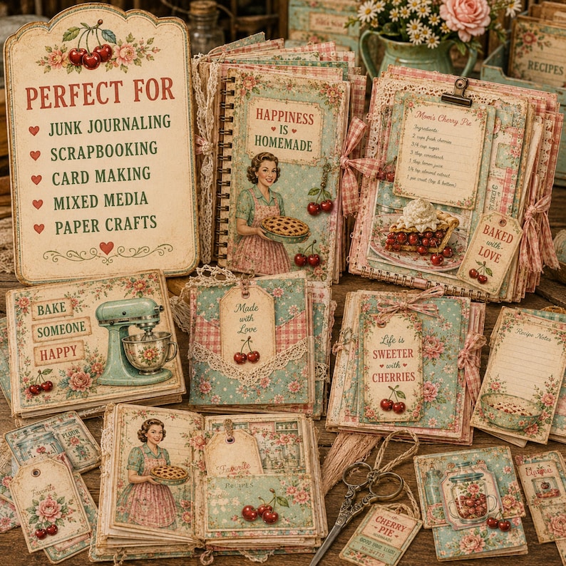 Vintage kitchen ephemera for junk journaling, scrapbooking, card making, mixed media projects and printable paper crafts.