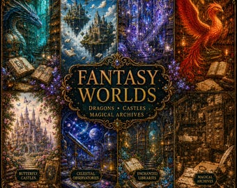 Junk Journal Pages Fantasy Library Kit, 150 Printable Journal Pages, Dark Academia Grimoire, Digital Journal PDF