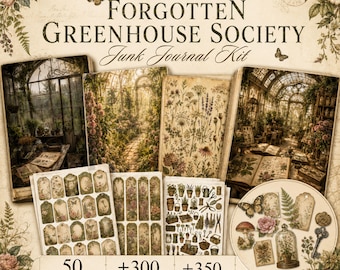 Junk Journal Kit Printable, Vintage Botanical Ephemera, Greenhouse Journal Pages, Cottagecore Digital Download, Scrapbook Kit 70 Pages