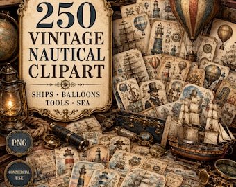 Travel Ephemera Bundle, Nautical Clipart PNG, Junk Journal Kit, Vintage Ephemera Pack, Adventure Clipart, Travel Journal