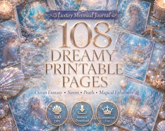 Mermaid Junk Journal, Junk Journal Kit, Mermaid Ephemera, Ocean Fantasy Printable, 108 Dreamy Pages