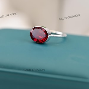 East-West Oval Cut Ruby Ring | 18k Gold Vermeil | 925 Sterling Silver | 8x10mm Bezel Set Handmade Ring | July Birthstone |