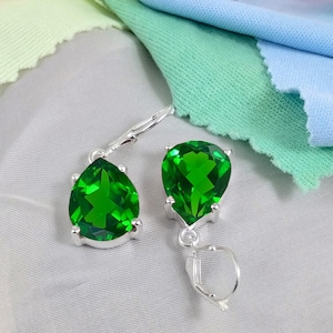 Solitaire Pear Green Garnet Earrings, 925 Sterling Silver or 18k Gold Vermeil, Pear Cut Spinel Stone Statement Earrings, Tsavorite Garnet