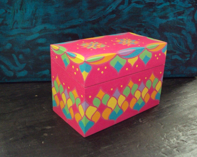Bright Pink Recipe Box Decorative Hand Painted Box Original Etsy