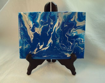 Mini Abstract Painting on Easel  /  Blue, White and Gray