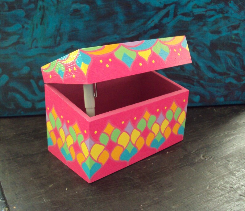 Bright Pink Recipe Box Decorative Hand Painted Box