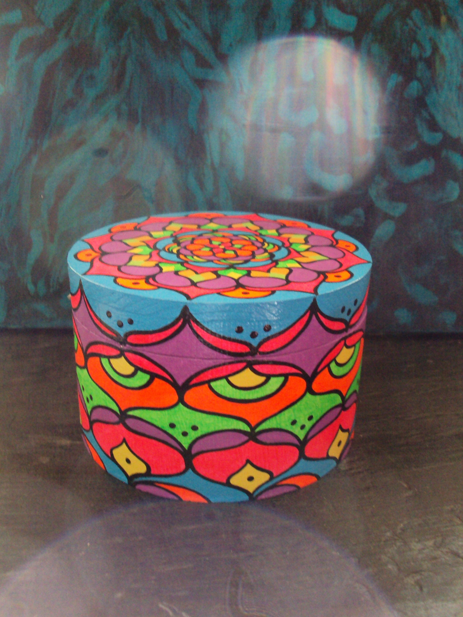 Decorative Round Box Hand Painted Mandala Design Original Design Blue ...