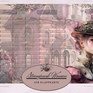 Savings Challenge Folding Card Steampunk Woman, Budget Binder A6, Savings Challenge Templates, Budgeting, Envelope Method, Digital Download