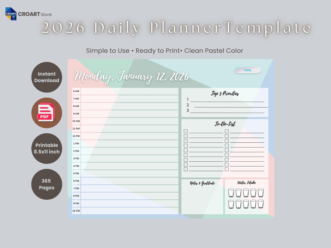 2026 Printable Daily Planner | Minimalist | PDF | 365 Days |standard ...