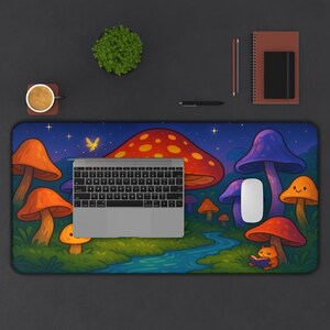 Mushroom Desk Mat - Cute Office Decor, Gaming Mousepad, Nature Lover Gift, Desk Accessory, Home Office Essentials