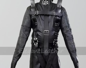 Leather Suspension Suit: Bondage Cosplay Costume with Welded D-Rings