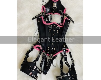 Women's Real Leather Over Bust Corset | Steel boning Leather Lace-Up Bustier