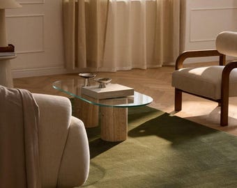 Tappeto in lana verde oliva trapuntato a mano / Tappeto minimalista moderno per soggiorno / Tappeto di lusso verde tinta unita / Tappeto scandinavo per camera da letto
