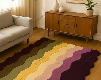 Hand-Tufted Wavy Rug – Colorful Gradient Abstract Area Carpet