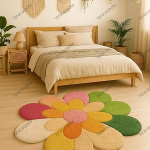 The Boho Flower  Rug – Colorful Hand-Tufted Daisy Carpet, Soft Bloom Shaped Area Rug for Bedroom, Living Room, Nursery or Kids Room&quot;