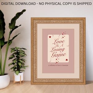 Pôster "O Amor É um Jogo Perdido" – Impressão Digital Inspirada em Amy Winehouse | Arte de Parede Vintage com Cartas de Baralho | Decoração com Alma e Coração Partido - Desenho à Mão