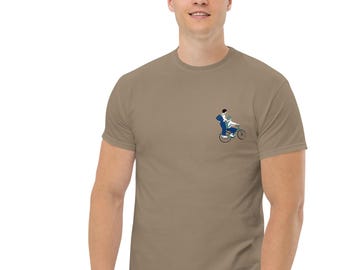 Maglietta minimalista per andare in bicicletta, maglietta da uomo in cotone con piccola stampa sul petto, maglietta grafica casual, regalo per ciclisti, da indossare tutti i giorni