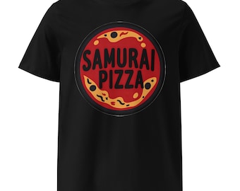 Maglietta da uomo Samurai Pizza | Divertente design di cibo giapponese | Maglietta in stile nerd geek | Regalo divertente per uomo