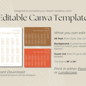 Editable Canva Wedding Seating Chart Template Instant Download With ...