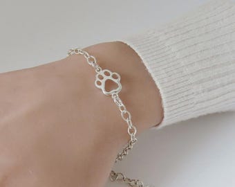 Sterling Silver Paw Charm Bracelet: Personalized Dog Cat Jewelry Gift