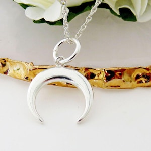 Sterling Silver Crescent Moon Necklace, Celestial Pendant, Silver Half Moon Necklace, Gift for Women,