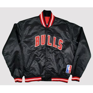 Chicago Bulls 80s Black Satin Varsity Jacket, Bomber Jacket, Basketball Lettermen Jacket, Handmade Full Embridered Jacket, Unisex