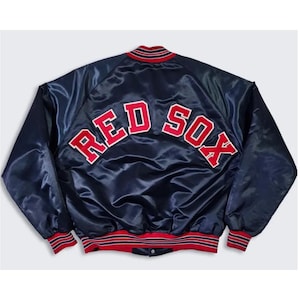 Boston Red Sox Navy Satin Varsity jacket, Baseball Bomber Lettermen Jacket, Handmade Embridered Jacket, Unisex