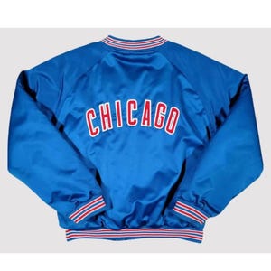 Chicago Cubs 90s Blue Satin Bomber Varsity Jacket,Handmade Baseball Jacket,  Full Snap embridered  Varsity Jacket, Unisex